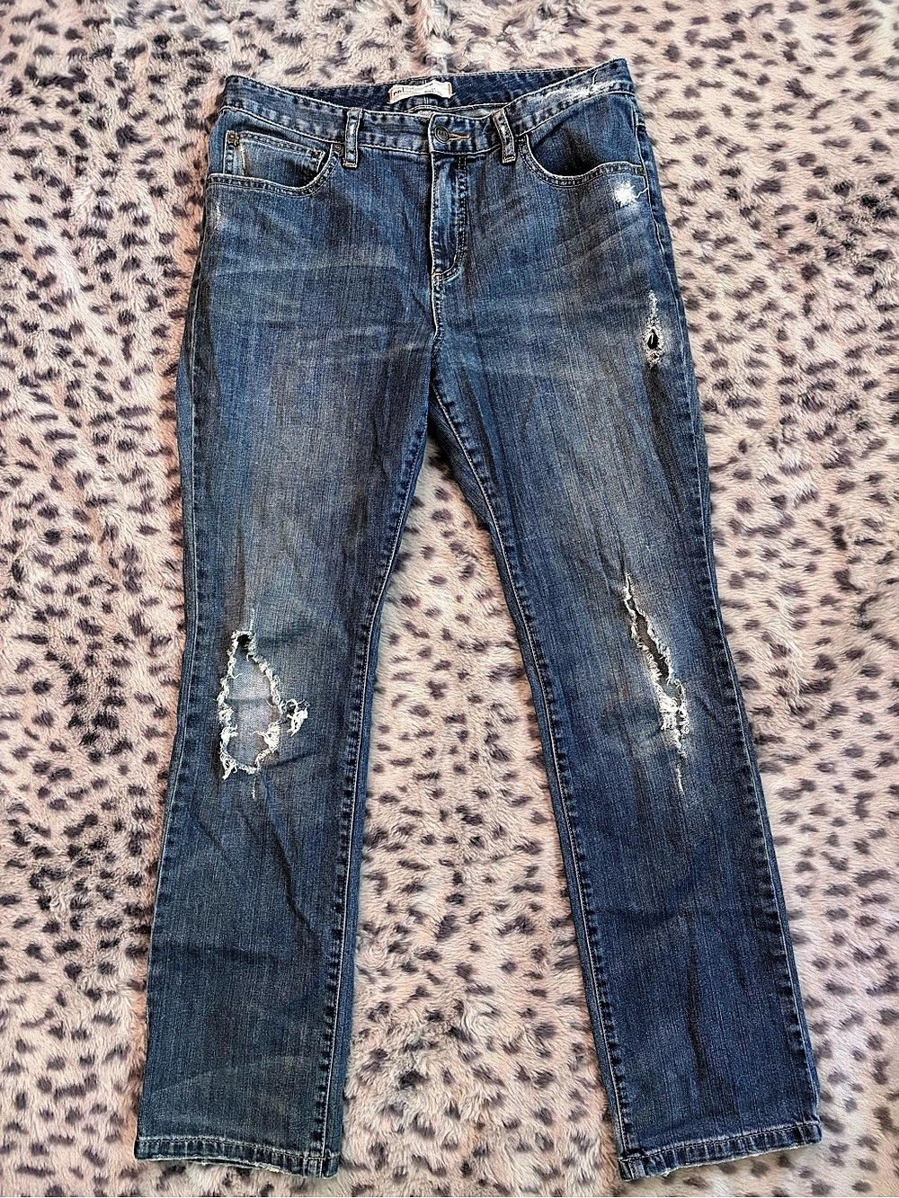 Free People Distressed Skinny Jeans Blue Waist 30